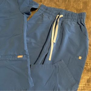 Royal Blue Figs High-Waisted Yola Scrub Pants with 2-Pocket Scrub Tops